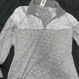 grey and white quarter zip